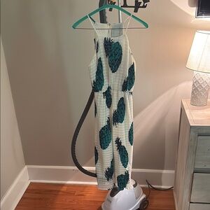 White Dress with Green Leaf Pattern